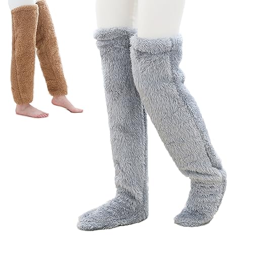 Diameleo Over Knee High Fuzzy Socks - Teddy Legs Socks - Plush Slipper Stockings - Furry Long Leg Warmers Winter Home Sleeping Socks (gray) von Diameleo