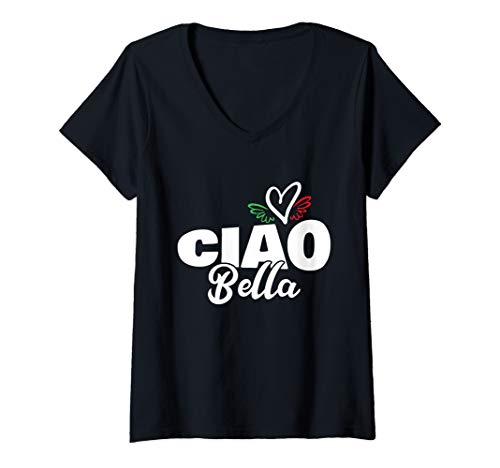 Damen Ciao Bella - Beautiful Italian Heart Italy - Greeting Hello T-Shirt mit V-Ausschnitt von Diamond Deals LLC