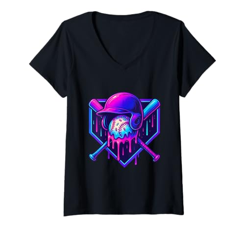 Damen Baseball Drip Style Design Eiscreme Streusel Ästhetik T-Shirt mit V-Ausschnitt von Diamond Drip Style Co.