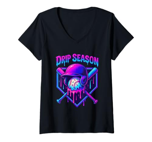 Damen Baseball Drip Style Design Eiscreme Streusel Ästhetik T-Shirt mit V-Ausschnitt von Diamond Drip Style Co.