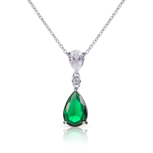 Diamond Treats Damen-Halskette mit Tropfen-Anhänger aus 925er Sterling Silber mit einem grunen Stein, Smaragdgrüne Kette für Damen, Halskette für Frauen von Diamond Treats