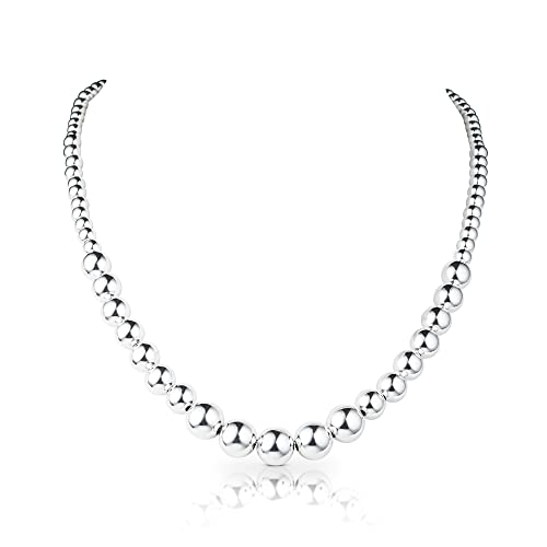 Diamond Treats Damen Silber Halsketten für Damen und Mädchen, 925 Sterling Silber Italienisches Design Kugel Statement Halskette, Silber Perlen-Kette von Diamond Treats