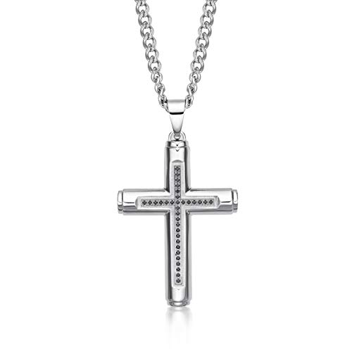 Diamond Treats Edelstahl Herren Kreuz Halskette Mit Schwarzen Zirkonia Steinen, Anhänger und Kette für Männer, Schmuck Geschenk für Ihn von Diamond Treats