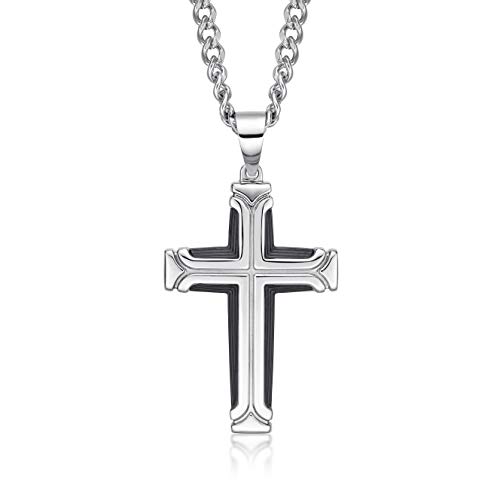 Diamond Treats Edelstahl Herren Kreuz Anhänger Halskette mit schwarzer IP-Beschichtung, polierte Edelstahl-Kreuz-Halskette für Männer und Teenager Jungen, stilvolle Kette und Anhänger für Männer mit von Diamond Treats