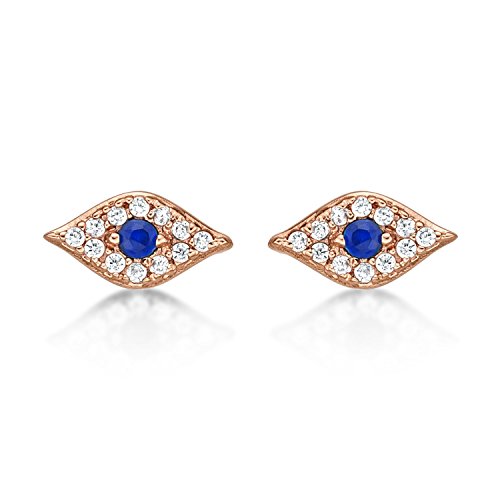 Diamond Treats Evil Eye Ohrstecker in Rosegold, Böser Blick Ohrschmuck, goldene Nazar Ohrringe Rosegold für Damen und Mädchen, Glücksauge der Fatima Ohrstecker mit Geschenkbox von Diamond Treats