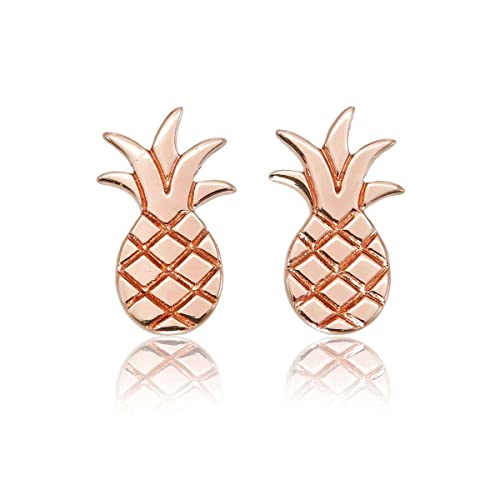 Diamond Treats Flache Ananas Rosegold-Ohrstecker aus 925 Sterling Silber, süßer Ohrschmuck im Ananas Design, kleine Rosegold-Ohrringe für Mädchen und Damen, Ohrringe aus Rosegold für Frauen von Diamond Treats