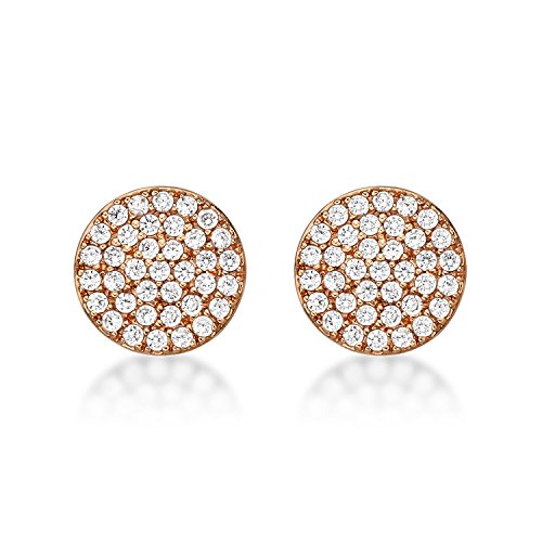 Diamond Treats Funkelnde Scheiben-Ohrringe mit Cubic Zirkonia Steinen in 925 Sterling Silber, runde Goldohrringe für Damen und Mädchen, süße Ohrringe Rosegold für Frauen von Diamond Treats