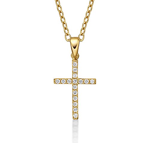 Diamond Treats Gold Kreuz Anhänger Set Mit Zirkonia. Luxuriöse 9k Gelbgold Kreuz Anhänger Für Frauen von Diamond Treats