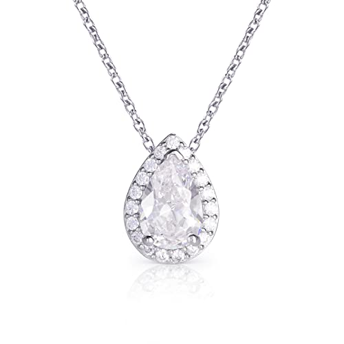 Diamond Treats Halskette mit birnenförmigem Anhänger aus Silber 925 für Damen und Mädchen mit weißen Zirkonia-Steinen, Halskette mit birnenförmigem Halo-Anhänger von Diamond Treats