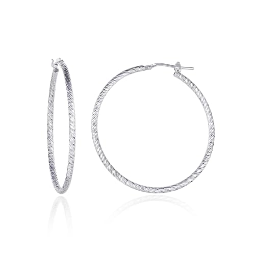 Diamond Treats Creolen aus 925er Sterling Silber für Damen und Teenager-Mädchen, funkelnde diamantgeschliffene 35-mm-Silbercreolen für Frauen, schlichte Silbercreolen für Frauen mit 35 mm Durchmesser von Diamond Treats