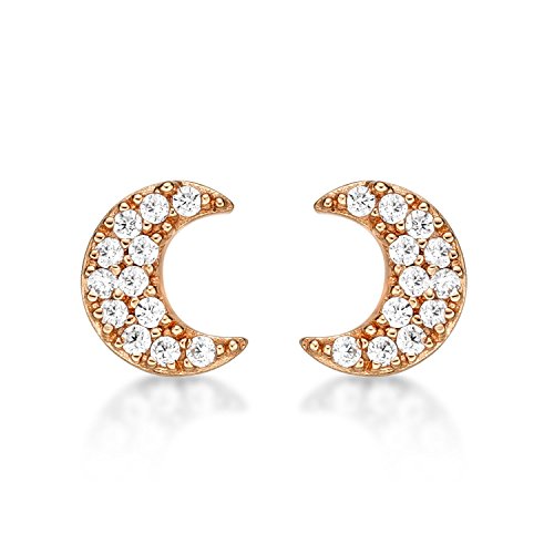 Diamond Treats Mondsichel-Ohrringe aus Rosegold, Halbmond-Ohrstecker aus Rosegold mit weißen Cubic Zirkonia, Süßer Rosegold Mond-Ohrschmuck für Damen, Mädchen und Kinder von Diamond Treats