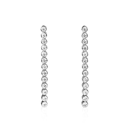 Diamond Treats Lange Ohrringe für Damen in 925 Sterling Silber, Lange Ohrringe für Frauen mit Cubic Zirkonia Steinen, Elegante Ohrringe mit Steinen in einer Linie, 925 Sterling Silber von Diamond Treats