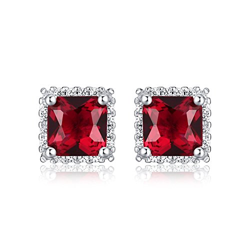 Diamond Treats Rubinrote Ohrringe aus 925 Silber, quadratische Ohrstecker mit roten Zirkonia-Steinen, massive Silber rote Ohrringe für Damen, 925 Silber Ohrstecker für Frauen in Rot von Diamond Treats