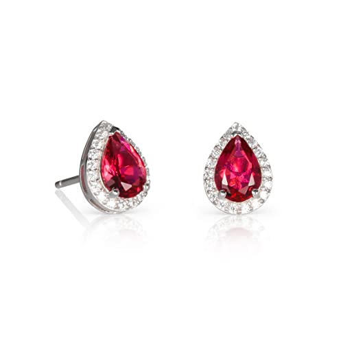 Diamond Treats Rubinrote Ohrstecker in Tropfenform aus 925er Sterling Silber für Damen mit roten Zirkonia-Steinen, rote Ohrringe aus 925er Silber, Schmuck für Frauen, Ohrringe in Rot von Diamond Treats