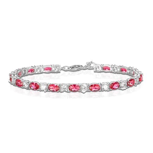 Diamond Treats Tennisarmband aus Sterling Silber für Damen, rote Armbänder aus 925er Sterling Silber für Frauen mit ovalen weißen und roten Cubic Zirkonia Steinen, rotes Armband für Damen von Diamond Treats
