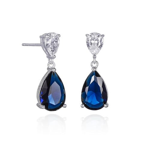 Diamond Treats Tropfen-Ohrringe in Birnenform für Damen mit klaren und blauen Zirkonia-Steinen. 925 Sterling Silber Teardrop Ohrringe für Frauen, Damen Ohrringe aus 925 Silber mit Geschenkbox von Diamond Treats