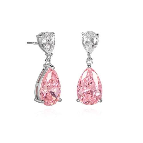 Diamond Treats Tropfen-Ohrringe in Birnenform für Damen mit klaren und rosafarbenen Zirkonia-Steinen. 925 Sterling Silber Teardrop Ohrringe für Frauen, Damen Ohrringe aus 925 Silber mit Geschenkbox von Diamond Treats