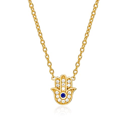 Diamond Treats Zierliche Hamsa-Halskette aus 925er Sterlingsilber für Damen und Teenager-Mädchen, Gold Halskette mit Hamsa-Anhänger und Zirkonia-Steinen von Diamond Treats