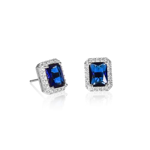 Diamond Treats blaue Ohrstecker aus 925 Sterlingsilber mit Smaragdschliff fur Damen mit blauen Zirkonia-Steinen, blaue Ohringe aus Silber 925, Ohrringe in Blau fur Frauen, Silber Schmuck fur Damen von Diamond Treats