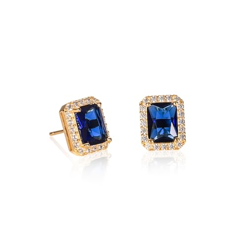 Diamond Treats blaue Ohrstecker aus Gold mit Smaragdschliff fur Damen mit blauen Zirkonia-Steinen, blaue Ohringe aus Gold, Ohrringe in Blau fur Frauen, Gold Schmuck fur Damen von Diamond Treats