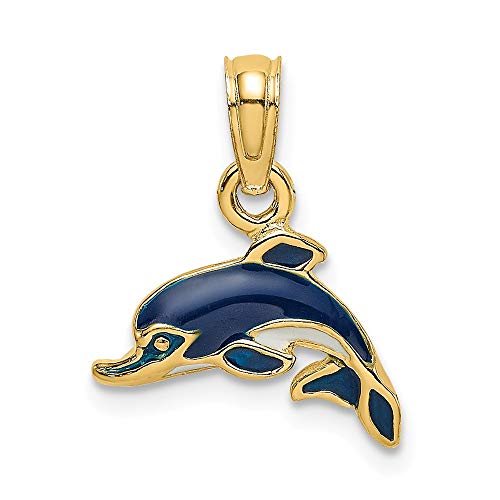 Delfin-Anhänger 14 Karat Gelbgold blau emailliert von Diamond2Deal