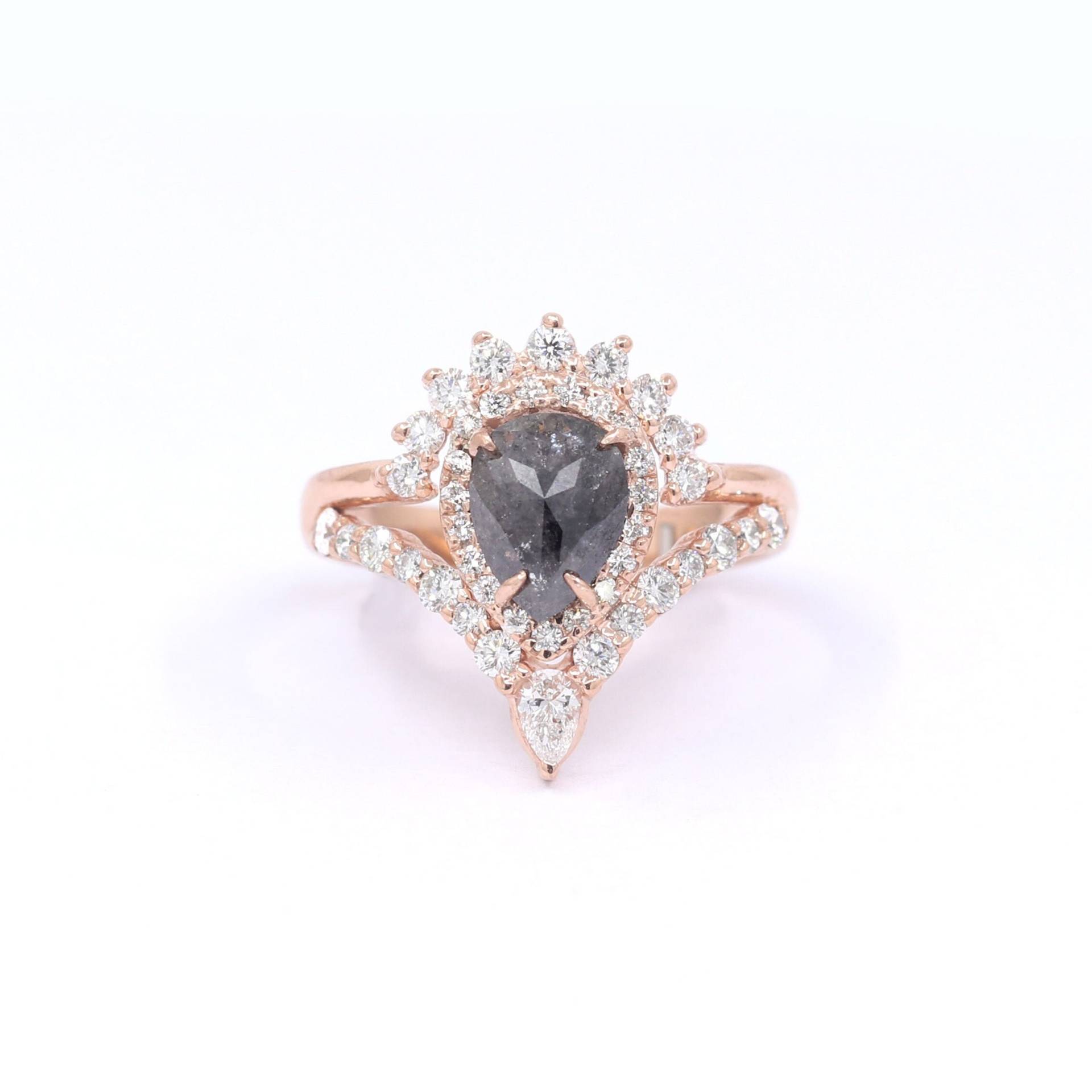 14K 1.3Ct Salz Und Pfeffer Diamant Verlobungsring/Pear Ehering Diamantring Rosegold Jubiläumsring von DiamondFineJewelry