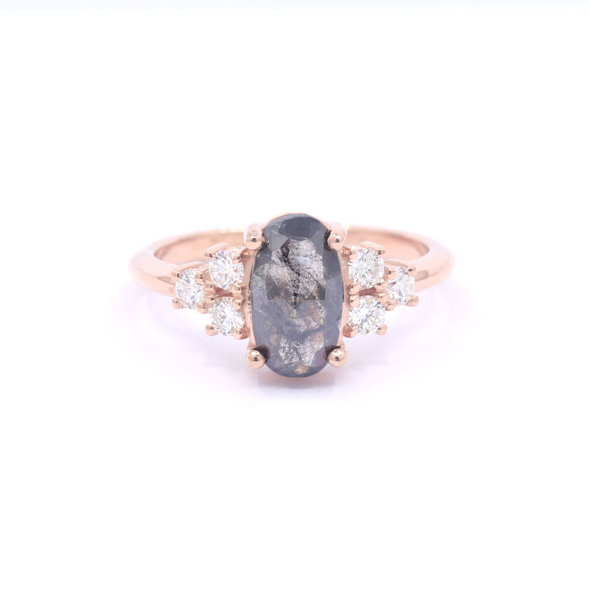 14K 1.5Ct Salz Und Pfeffer Diamant Brautring/Ovaler Ehering Diamantring Rosegold Natürlicher Ring von DiamondFineJewelry