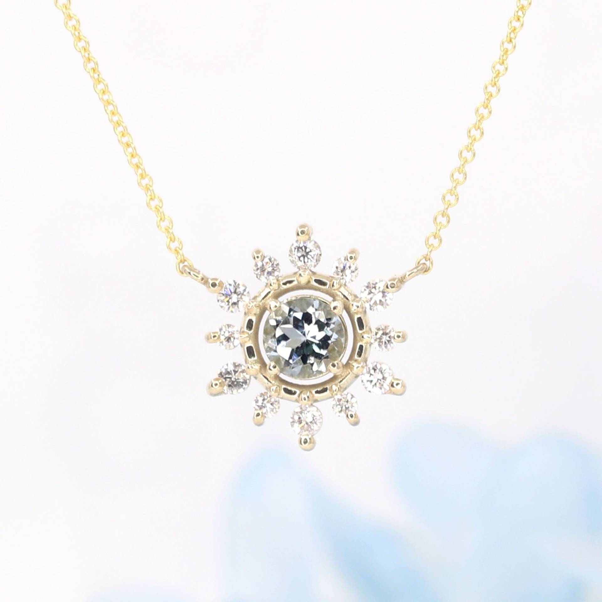 14K Aquamarin Diamant Schneeflocke Halskette/Anhänger Weißgold von DiamondFineJewelry