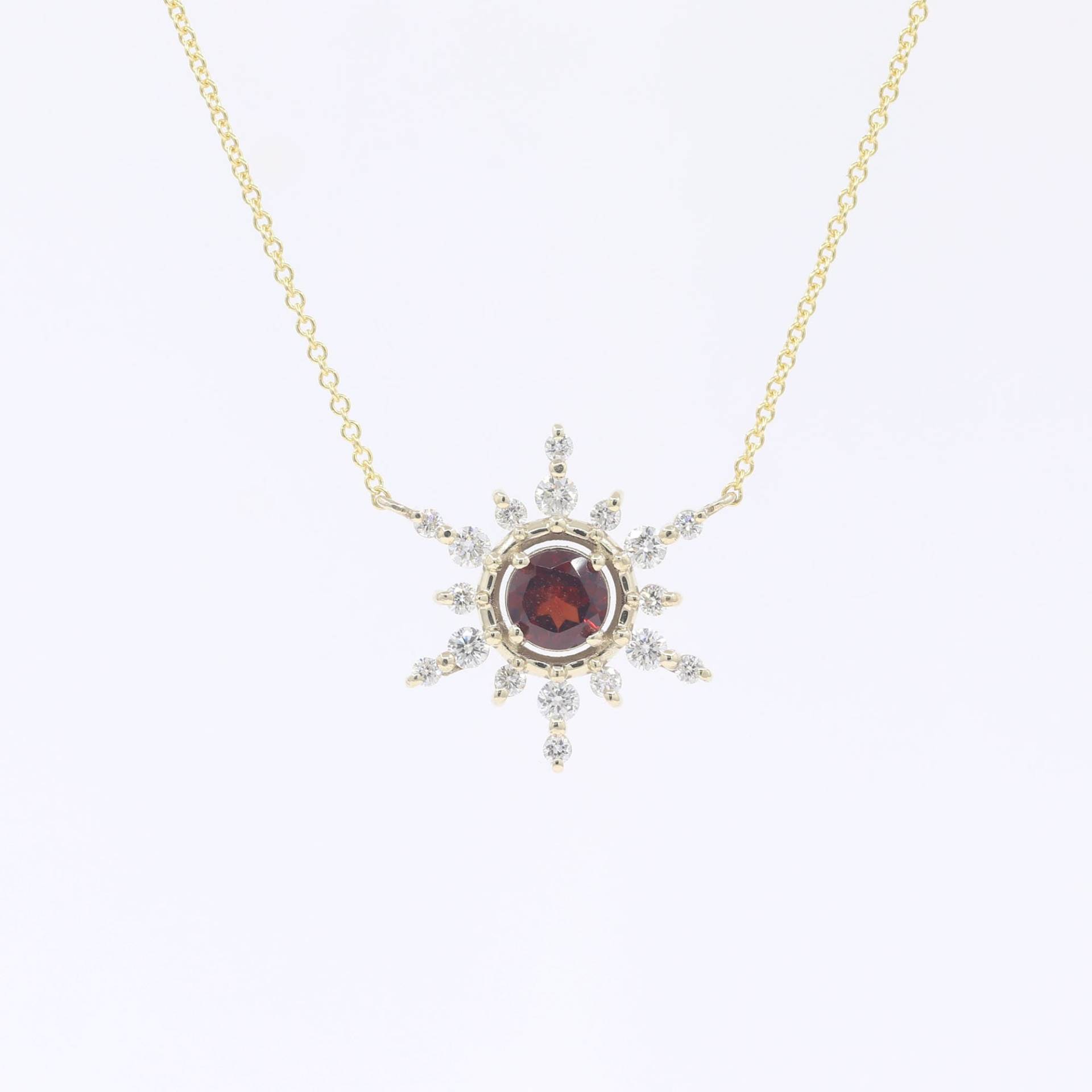 14K Granat Diamant Schneeflocke Halskette/Anhänger Januar Birthstone Rose Gold von DiamondFineJewelry