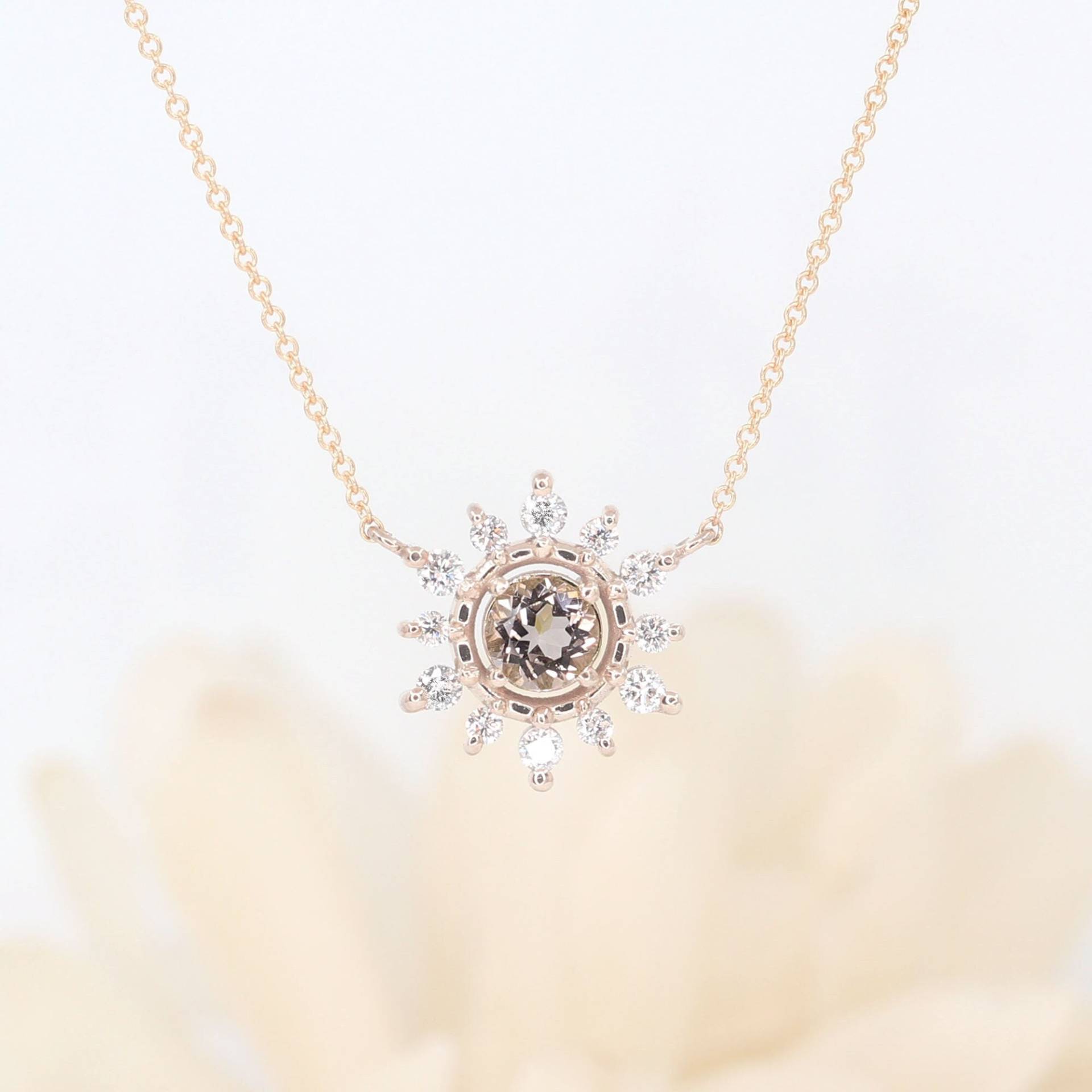 14K Morganit Diamant Schneeflocke Halskette/Anhänger Rose Gold von DiamondFineJewelry
