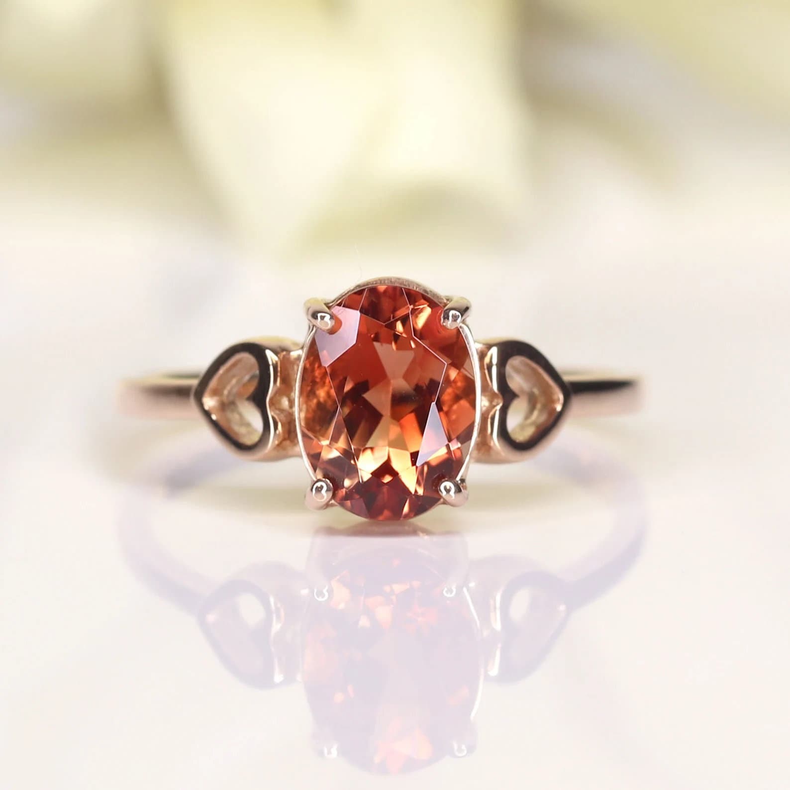 14K Oval Orange Sonnenstein Ehering/Ring Einfacher Brautring Rose Gold Versprechen von DiamondFineJewelry