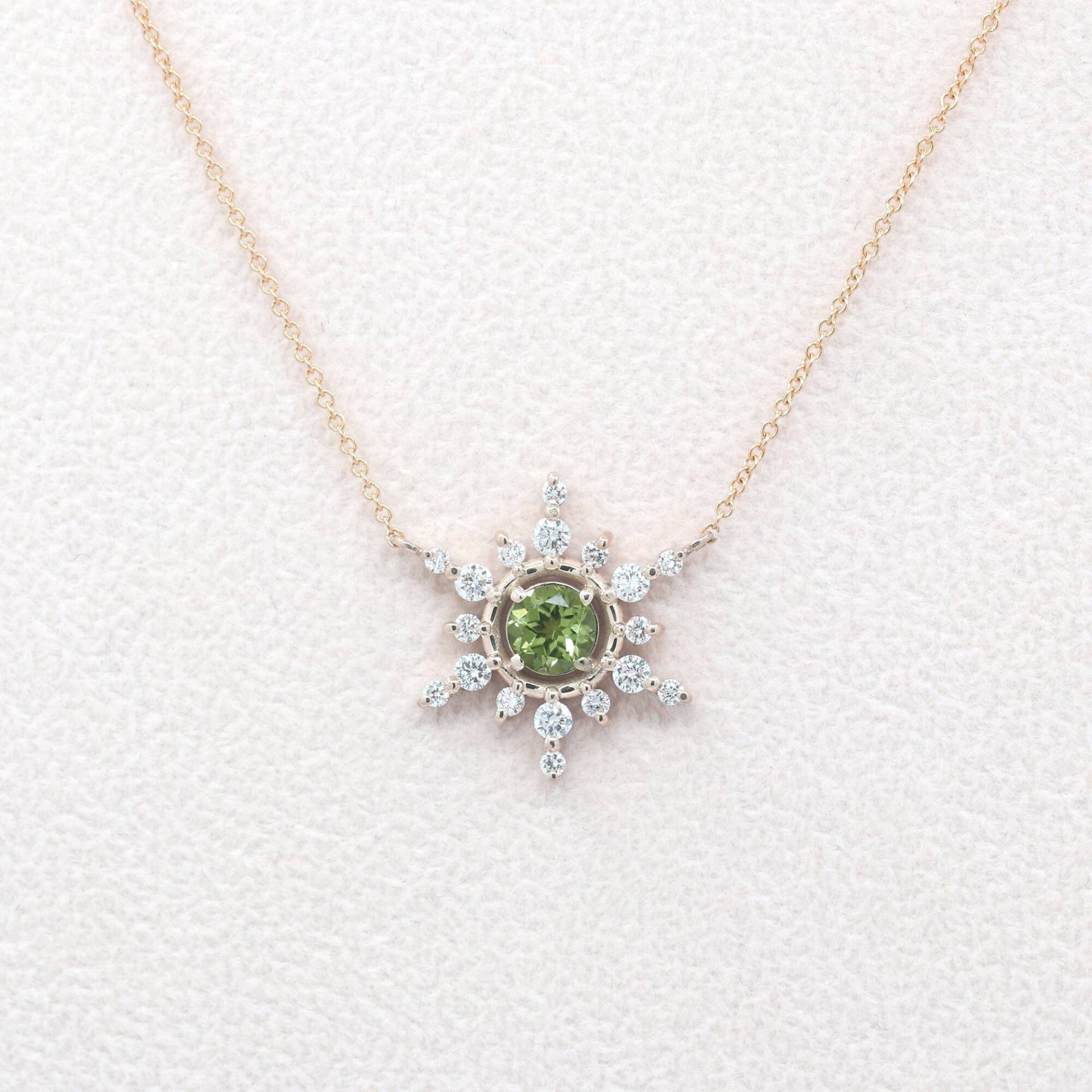 14K Peridot Diamant Schneeflocke Halskette/Anhänger Rose Gold von DiamondFineJewelry