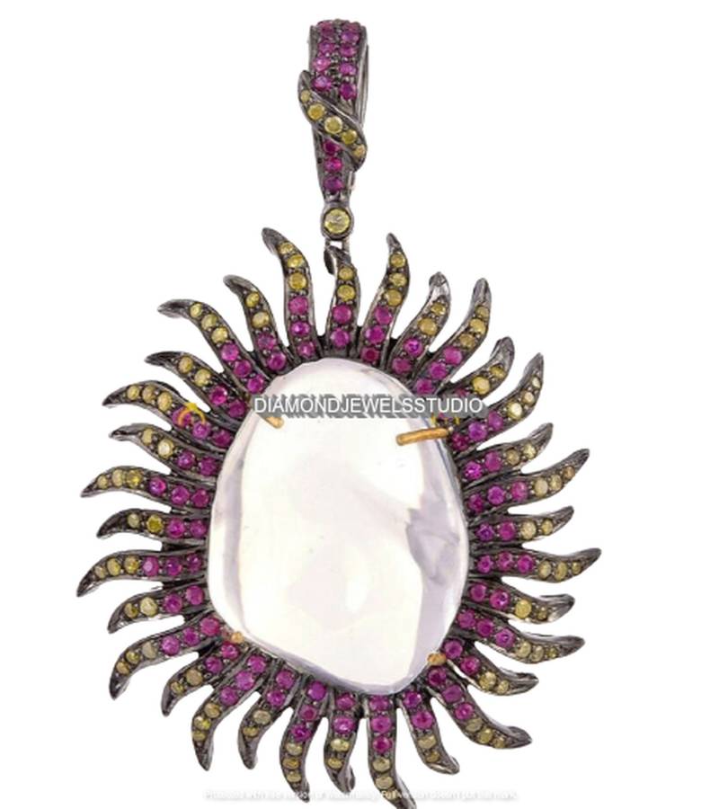 Perlmutt Anhänger | 925 Sterling Silber Fancy Form Saphir Diamant Halo Einzigartige Kettenschmuck Boho Halskette von DiamondJewelstudios