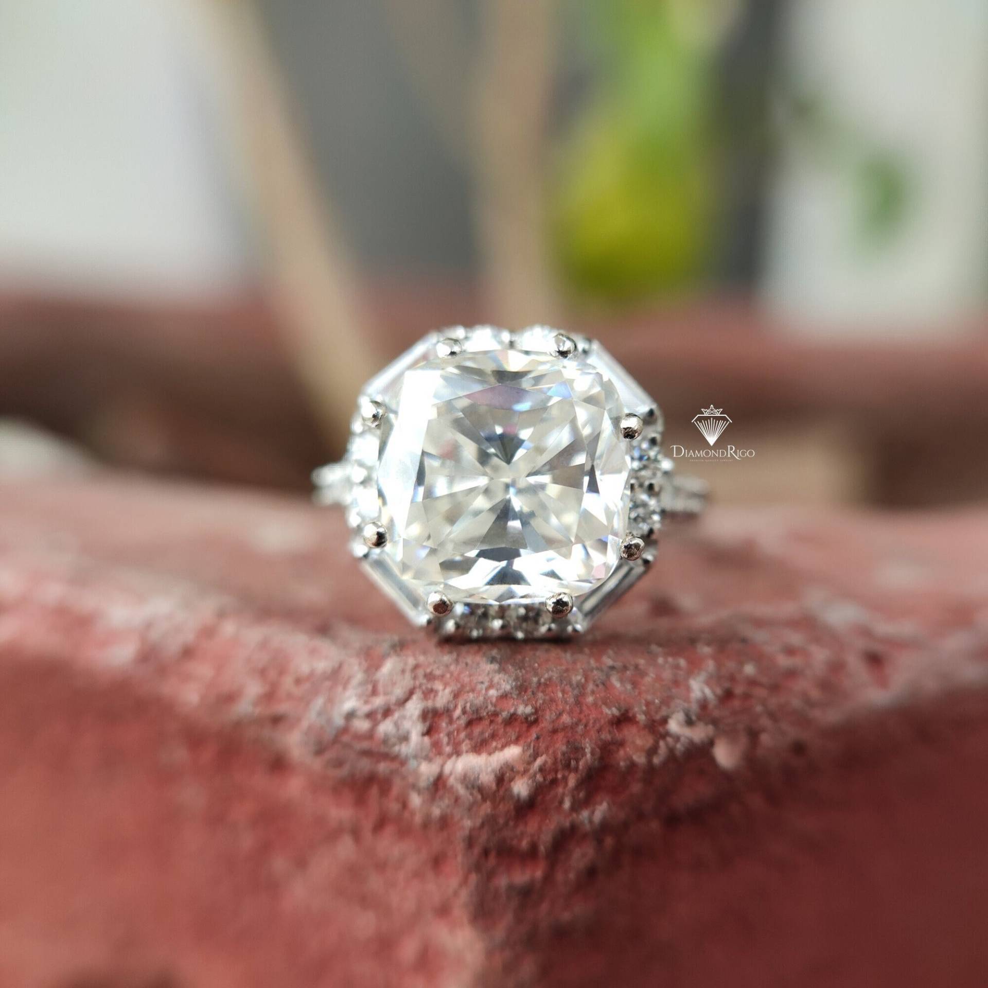 10 Mm Cushion Cut Moissanite Verlobungsring/Achteck Form Halo Ring Weißgold Ringe Ehering Für Sie, Geschenke von DiamondRigo