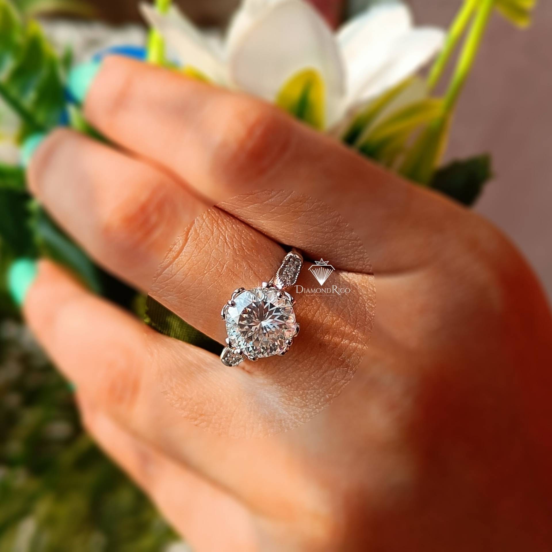 Antike 3.5Tcw Portugieser Cut Moissanite Verlobungsring, Vintage Solitär Ehering, Frau Vorschlag Ring, Weißgold Ring Für Sie von DiamondRigo