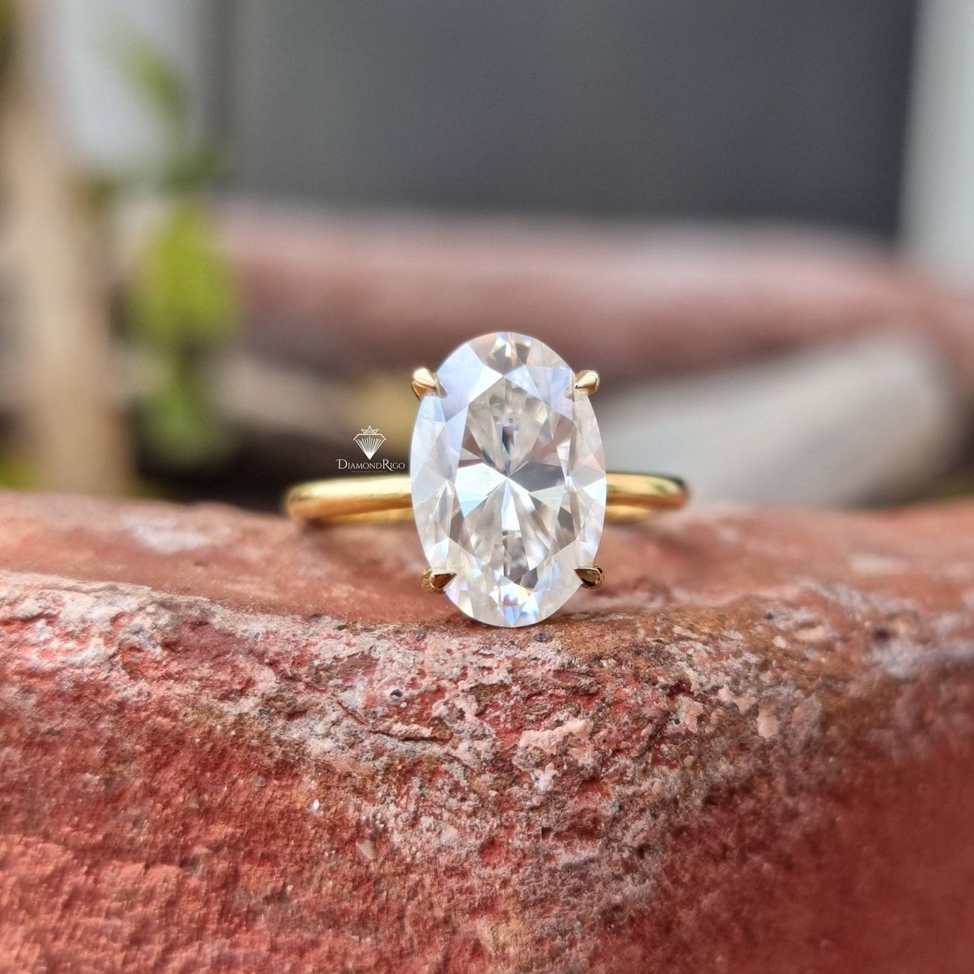 Ovaler Verlobungsring, Solitär Moissanit Ring, Ehering Für Sie, 14K Gelbgold Jubiläumsring Frauen, Brautring Geschenke von DiamondRigo