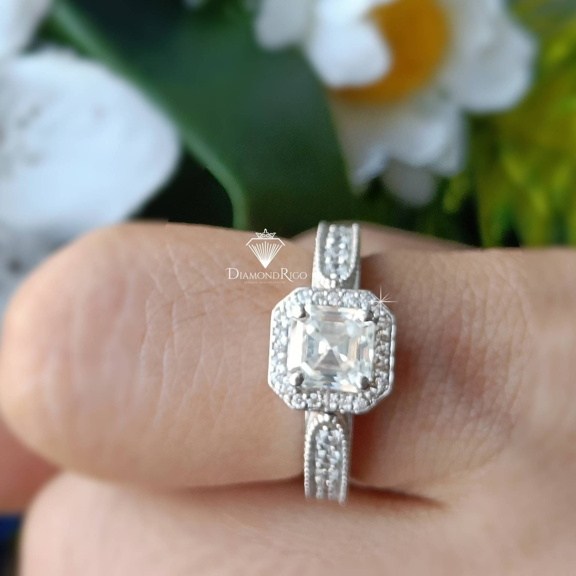 Vintage Verlobungsring, Milgrain Design Moissanit Halo Ring, Einzigartiger Ehering, Antiker Art Deco Jubiläumsgeschenk, Versprechen Ring von DiamondRigo