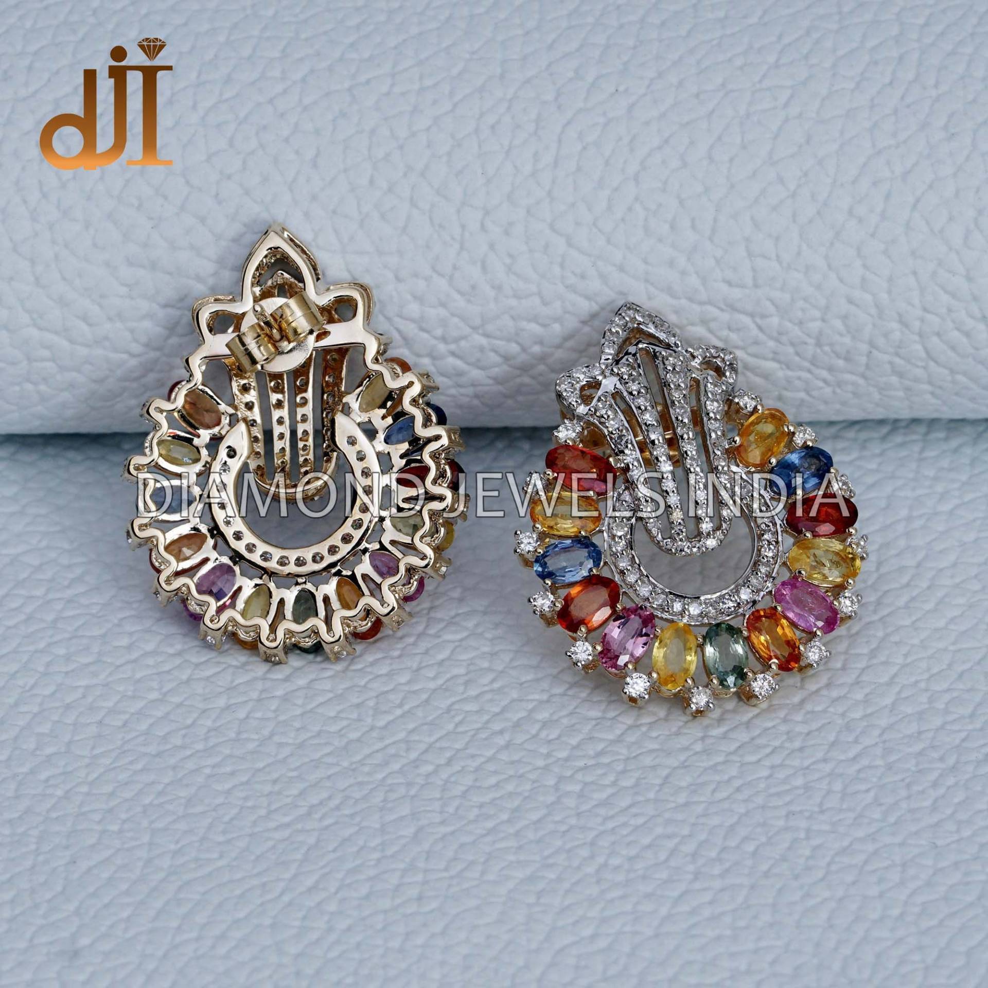14K Gold Pave Diamant Multi Saphir Push Back Ohrringe Schmuck, Valentinstag Geschenk, Juwelen Indien, Fusion 14K Gold Pave Diamant Multi Saphir Push Back Ohrringe Schmuck, Valentinstag Geschenk, Juwelen Indien, Fusion von DiamondjewelsIndia