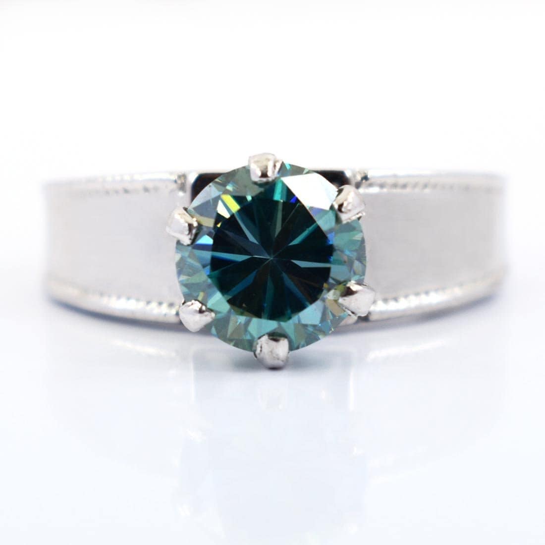 4.05 Karat Blauer Moissanit Diamant Ring Mit Akzenten, Große Brillianz To Your Love, Solitär Gold Ehering von Diamondking007