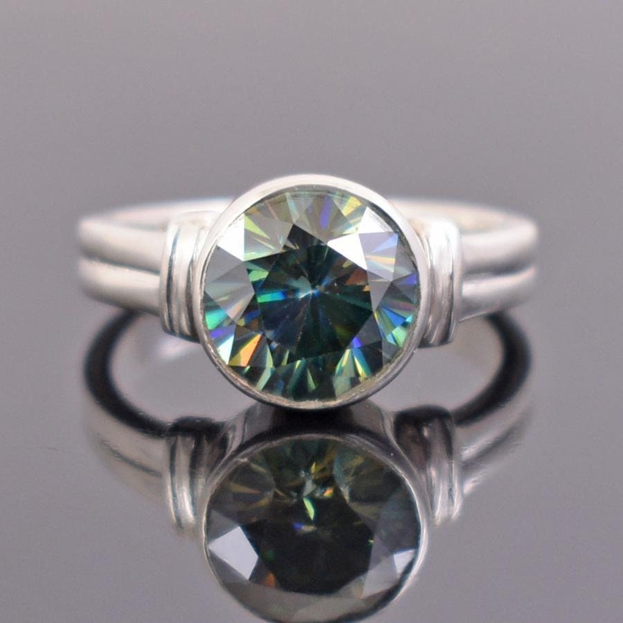 Runder Verlobungsring Rund Diamant Ehering 2, 40 Karat Blau Moissanit Solitär Ring in Weiß Finish, Toller Glanz & Lüster von Diamondking007