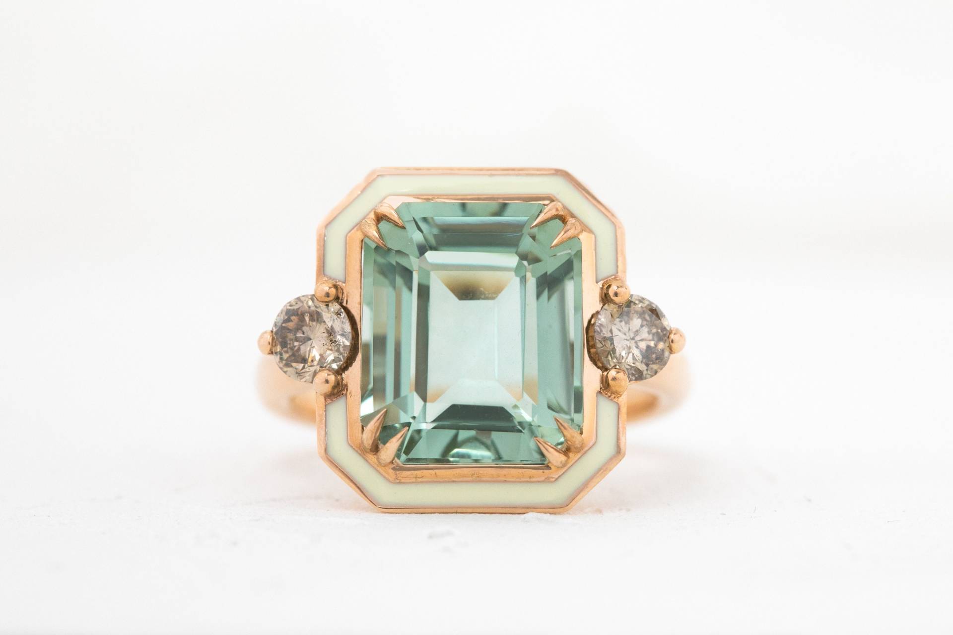 Art-Deco - Und Cocktail-stil Ring, 5, 67 Ct Grüner Amethyst 0, 54 Cognac Diamantring, 14K Goldringe von DiamondsVivid