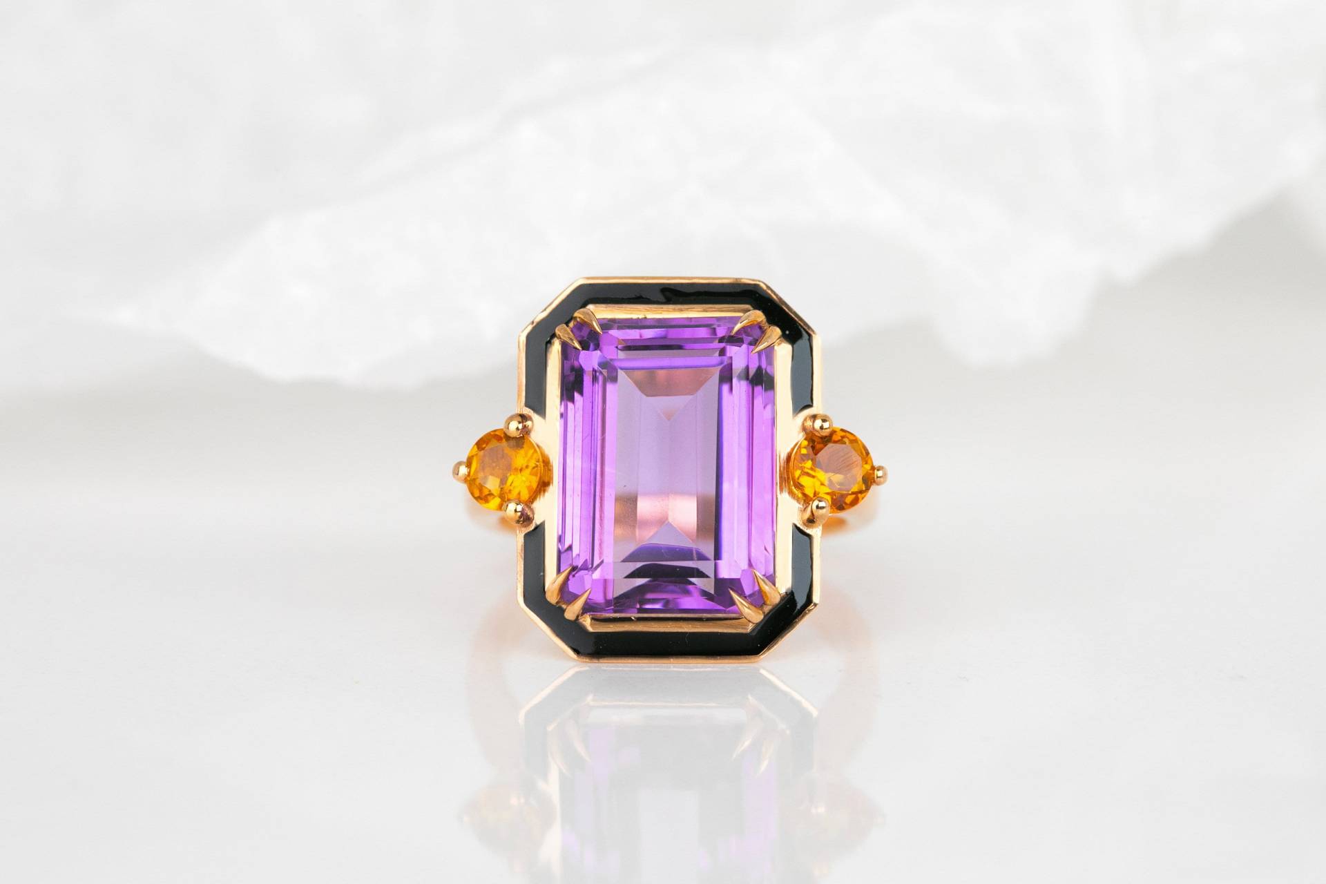 Art Deco Und Cocktail Stil Ring, 6, 20 Ct Amethyst Citrin Stein 14K Gold Oder 925 Sterling Silber Ring von DiamondsVivid