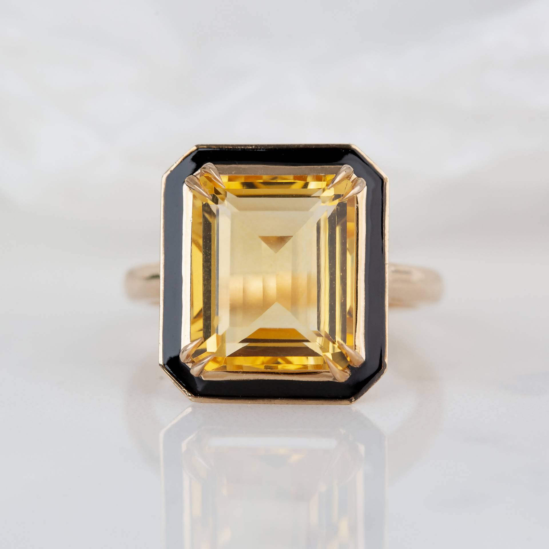 Art-Deco - Und Cocktail-Stil Ring, 6, 85 Karat Citrin Schwarzer Emaille 14K Solid Gold Oder 925 Sterling Silber von DiamondsVivid