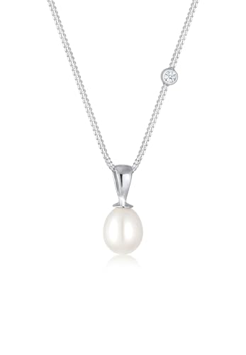 Elli DIAMONDS Halskette Damen Tropfen Anhänger elegant mit Süßwasserperlen und Diamant (0.03 ct.) in 925 Sterling Silber von DIAMORE