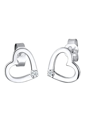 Elli DIAMONDS Earrings Women Earstuds Heart Love with Diamond (0.03 ct) in 925 Sterling Silver von DIAMORE