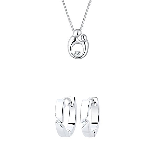 Diamore Damen-Halskette mit Anhänger Mutter Kind Elegant Liebe Diamant 0,03 Karat silber 925 weiß + Diamore Damen Ohrringe Creolen 925 Sterling Silber Diamant weiß 0,04 ct von Elli