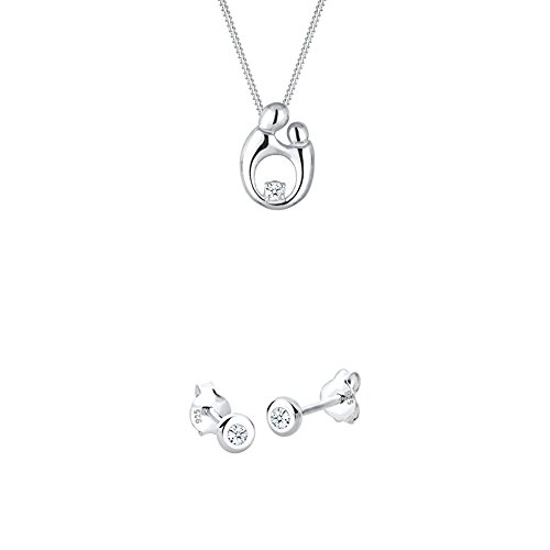 Diamore Damen-Halskette mit Anhänger Mutter Kind Elegant Liebe Diamant 0,03 Karat silber 925 weiß + Diamore Damen-Ohrstecker 925 Sterling Silber Diamant weiß 0,06ct von Elli