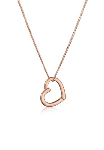 Elli DIAMONDS Halskette Damen Herz Anhänger Liebe Elegant mit Diamant (0.015ct.) in 925 Sterling Silber Rosé-Vergoldet von DIAMORE