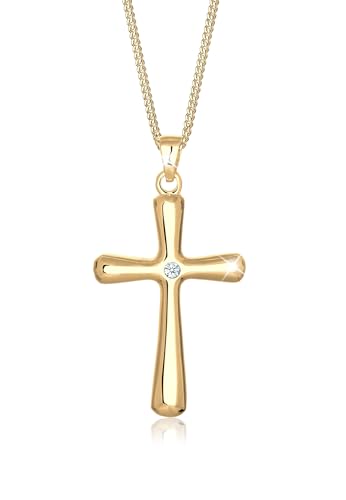 Elli Halskette Damen Kreuz Anhänger Klassisch mit Diamant (0.03 ct) aus 925 Sterling Silber von DIAMORE