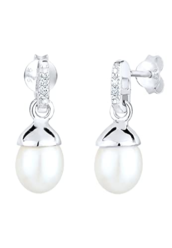 Elli DIAMONDS Ohrringe Damen Edel Süßwasserzuchtperle Diamant (0.03 ct.) 925 Sterling Silber von DIAMORE
